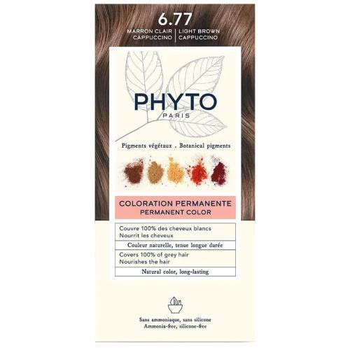 Phyto Permanent Hair Color Kit Μόνιμη Βαφή Μαλλιών με Φυτικές Χρωστικές, Χωρίς Αμμωνία 1 Τεμάχιο - 6.77 Μαρόν Ανοιχτό Καπουτσίνο